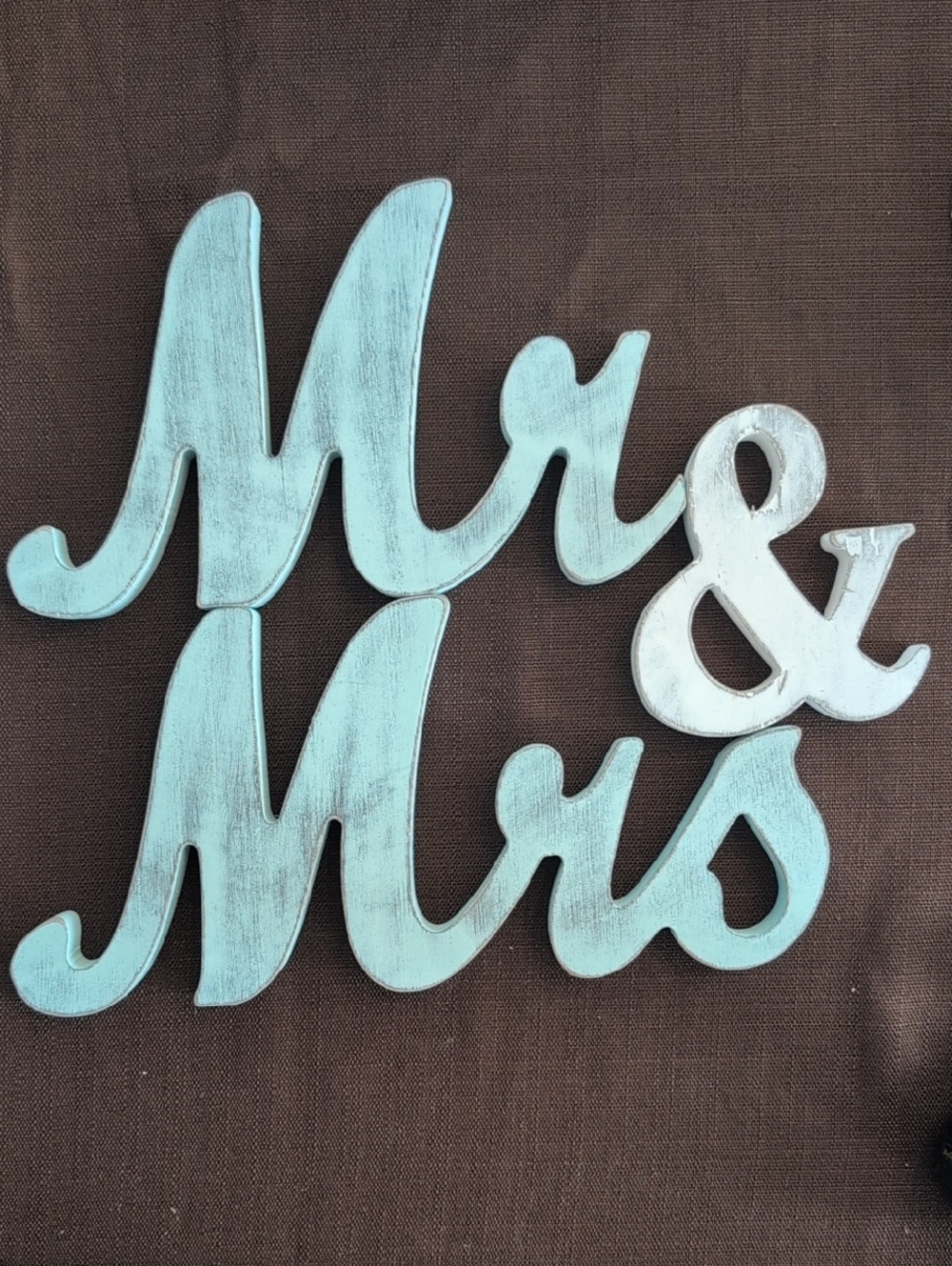 Mr & Mrs Wooden Tabletop Sign in Light Blue and White
